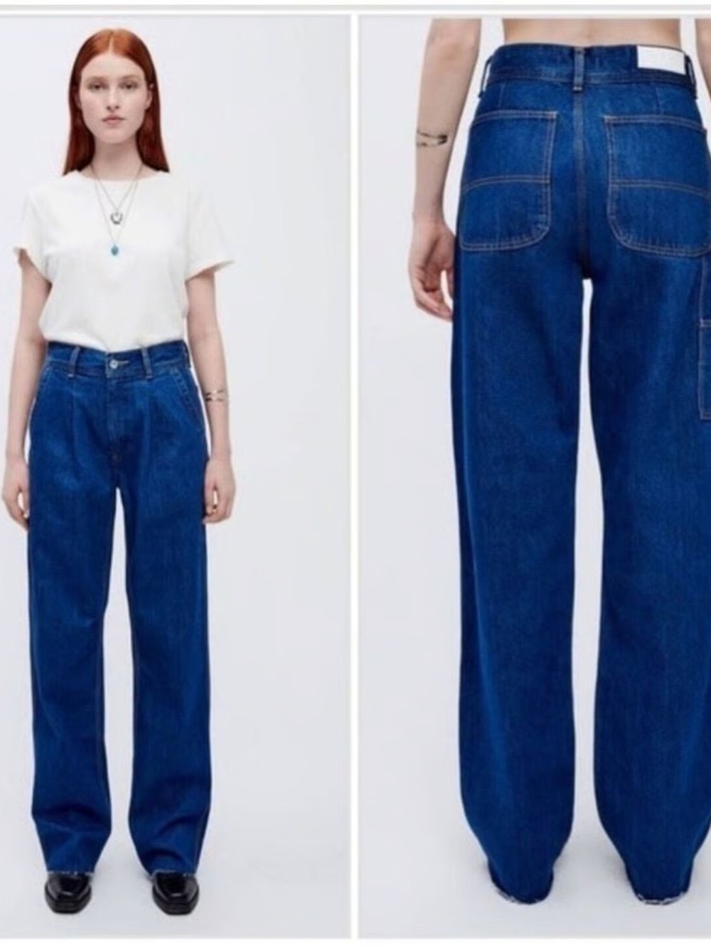 Re/done Wide Leg High-Rise Pleated Jeans